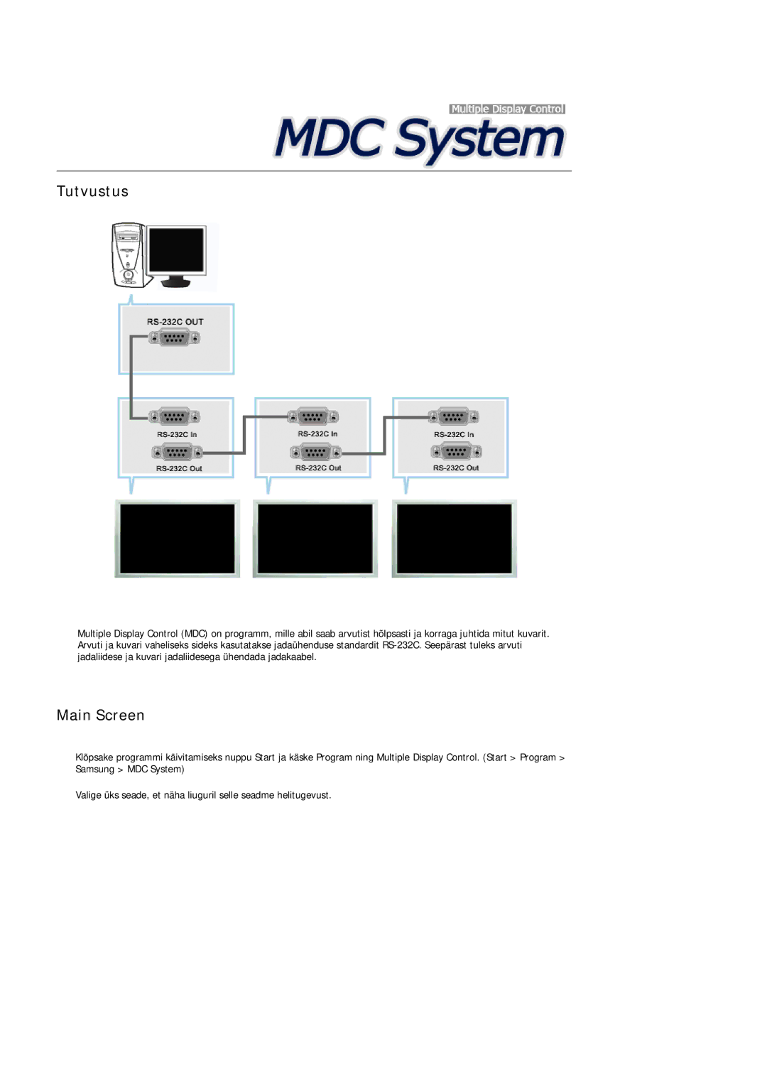 Samsung LH32MGULBC/EN manual Tutvustus, Main Screen 