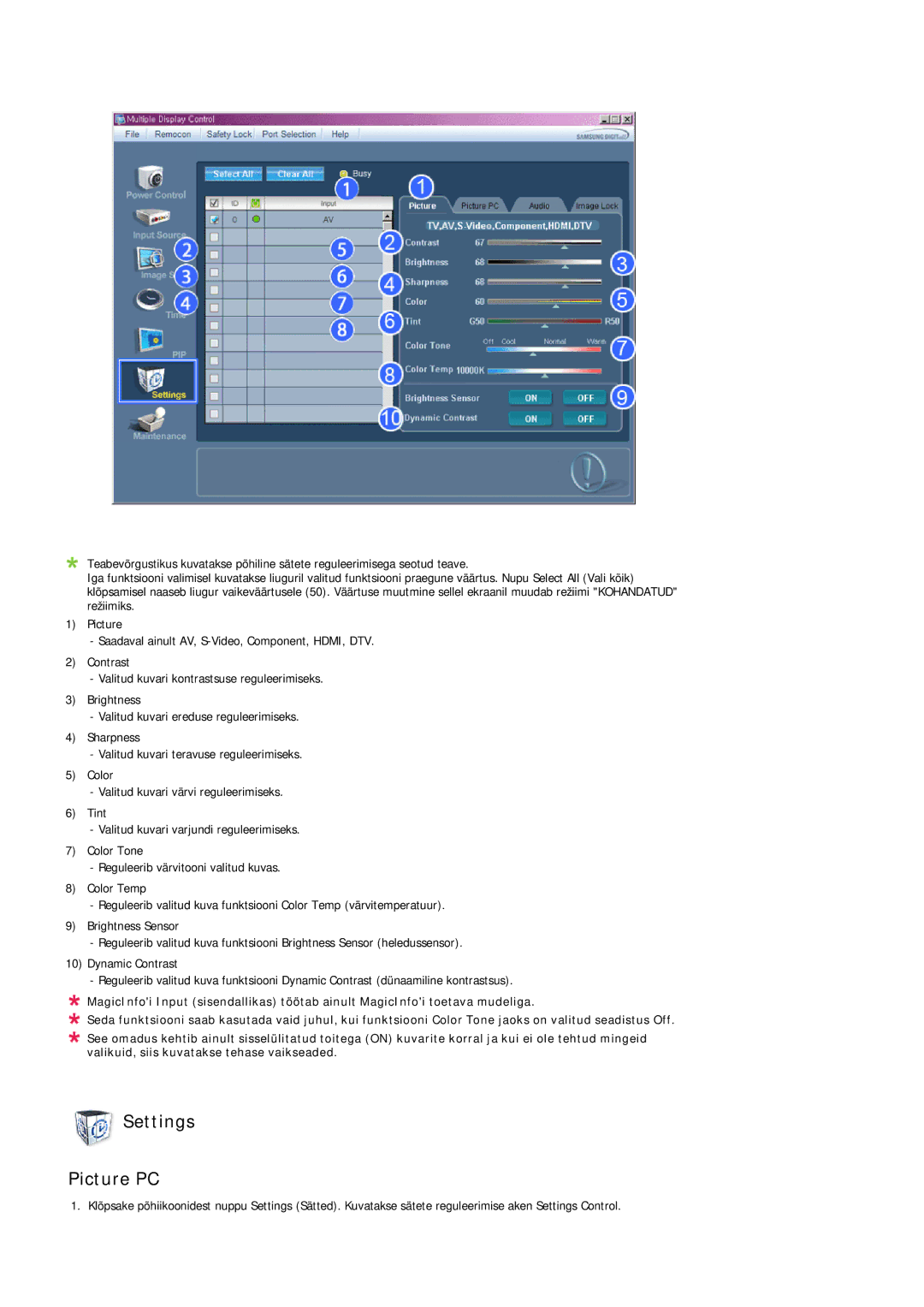 Samsung LH32MGULBC/EN manual Settings Picture PC 