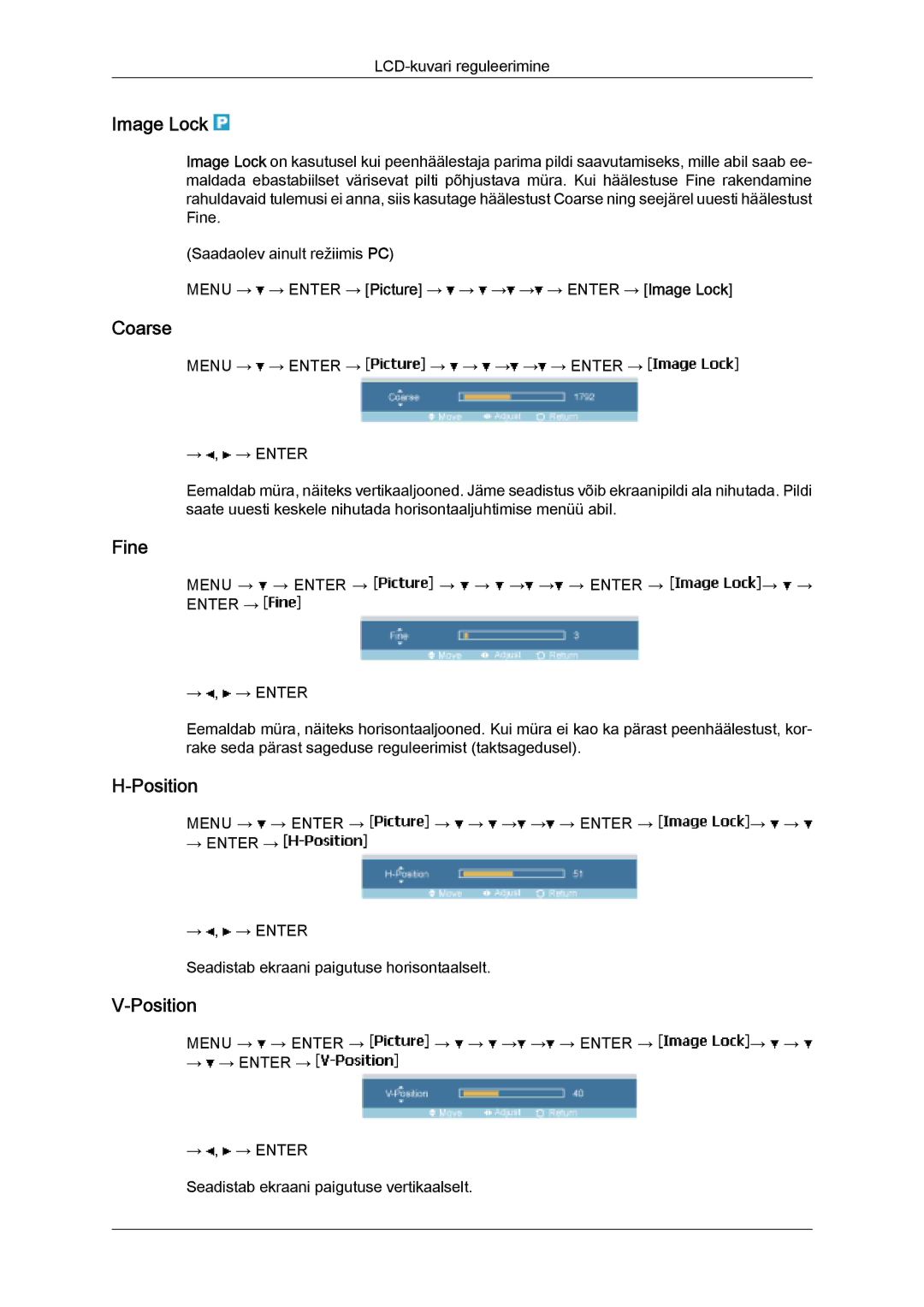 Samsung LH32MGULBC/EN manual Image Lock, Coarse, Fine, Position 