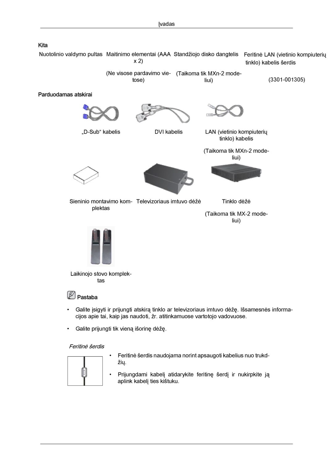 Samsung LH32MGULBC/EN manual Parduodamas atskirai, Feritinė šerdis 