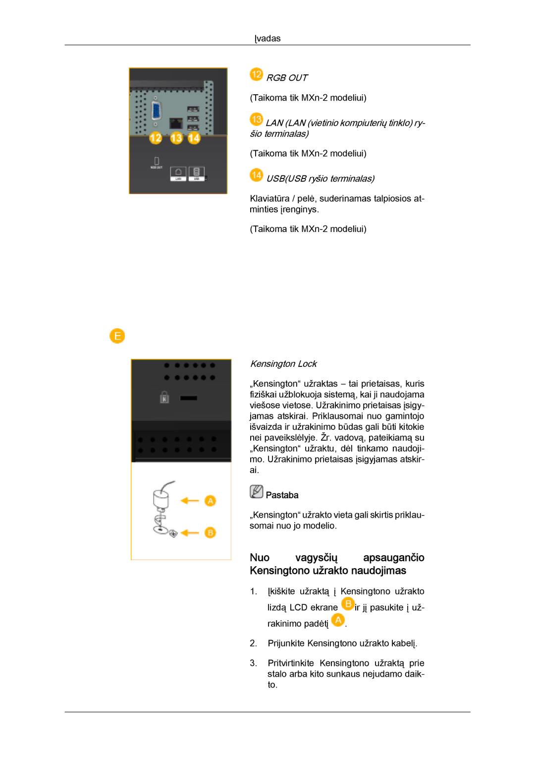 Samsung LH32MGULBC/EN manual Nuo vagysčių apsaugančio Kensingtono užrakto naudojimas, Rgb Out 