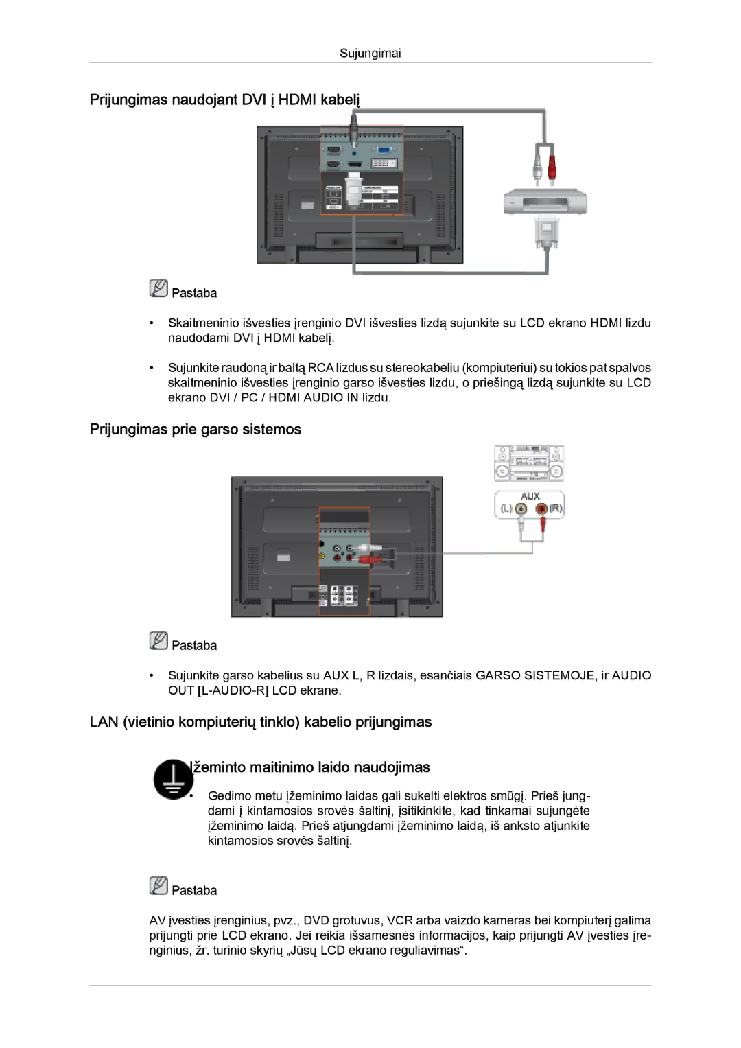 Samsung LH32MGULBC/EN manual Prijungimas naudojant DVI į Hdmi kabelį, Prijungimas prie garso sistemos 