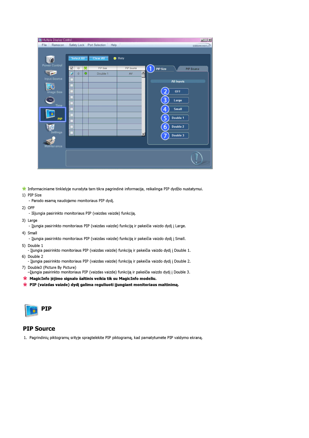 Samsung LH32MGULBC/EN manual PIP Source 