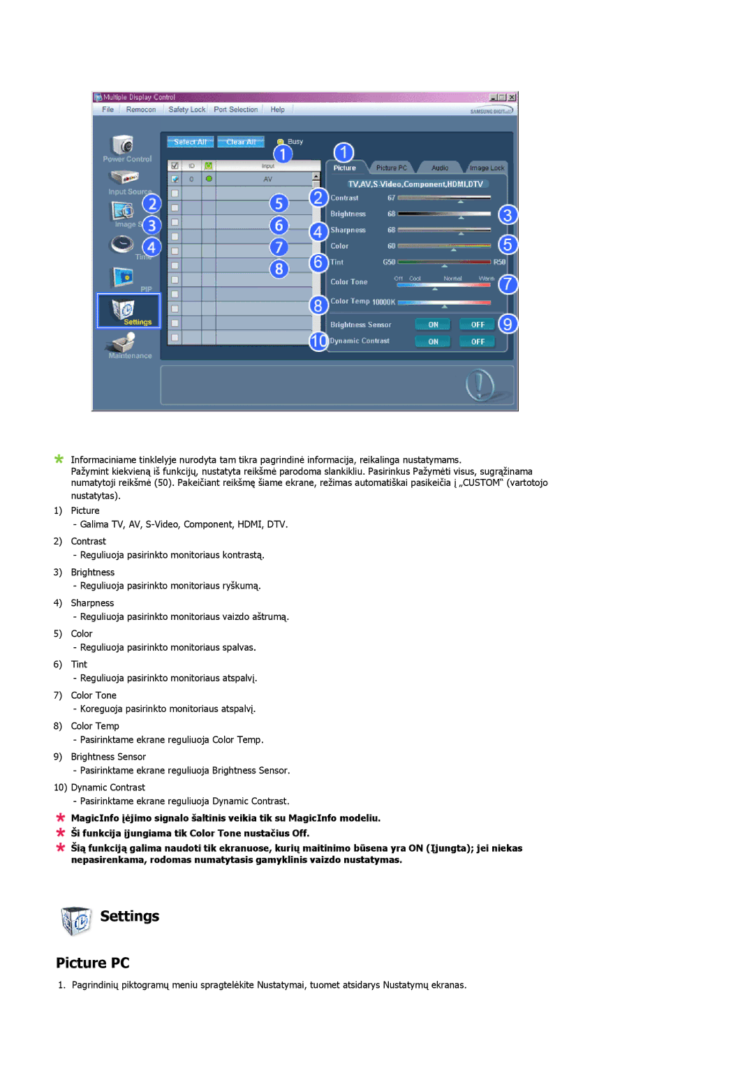 Samsung LH32MGULBC/EN manual Settings Picture PC 