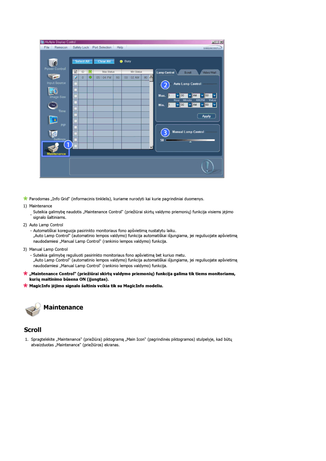 Samsung LH32MGULBC/EN manual Maintenance Scroll 