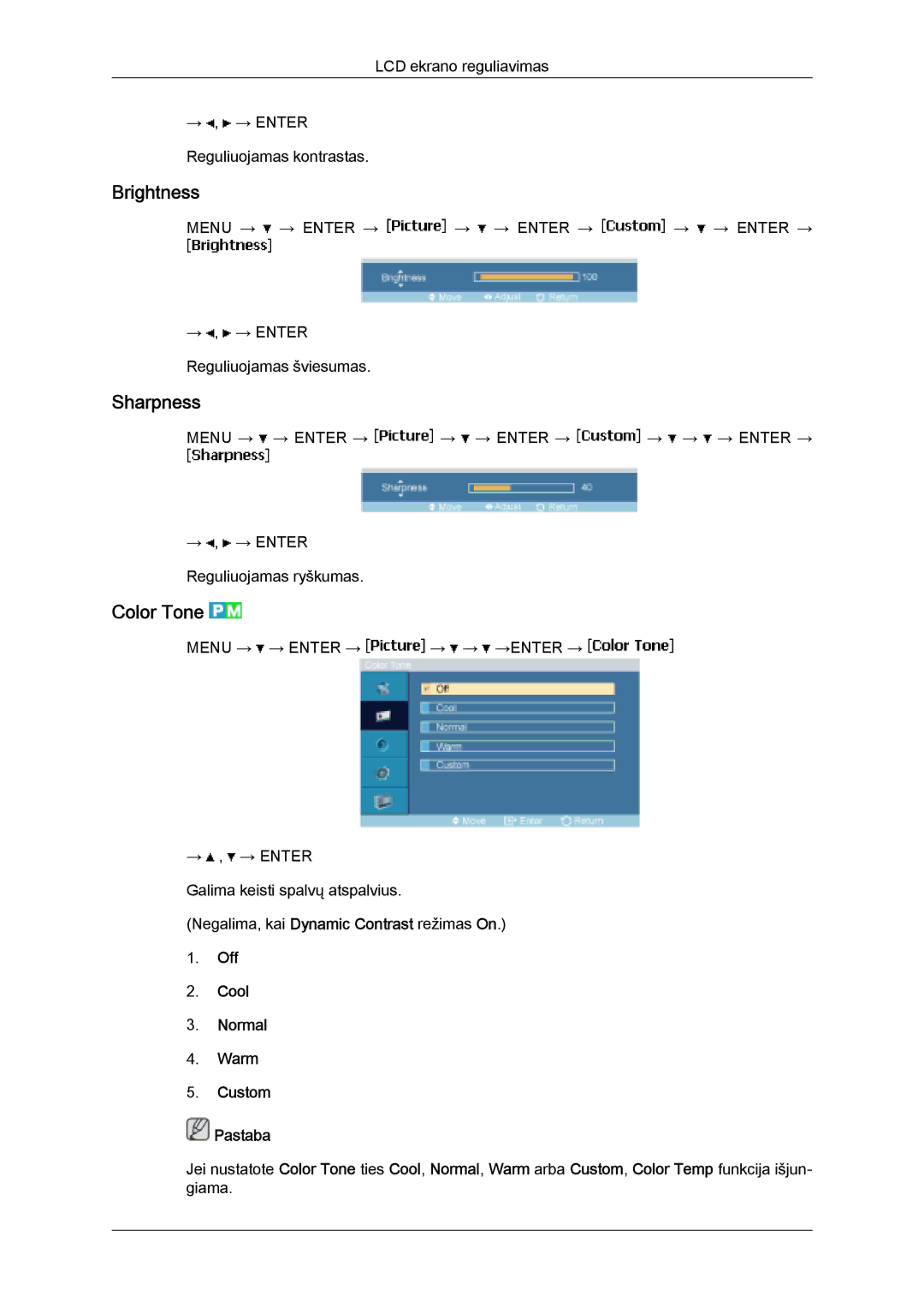 Samsung LH32MGULBC/EN manual Brightness, Sharpness, Color Tone 