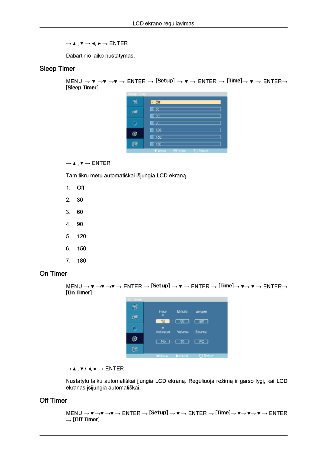 Samsung LH32MGULBC/EN manual Sleep Timer, On Timer, Off Timer 