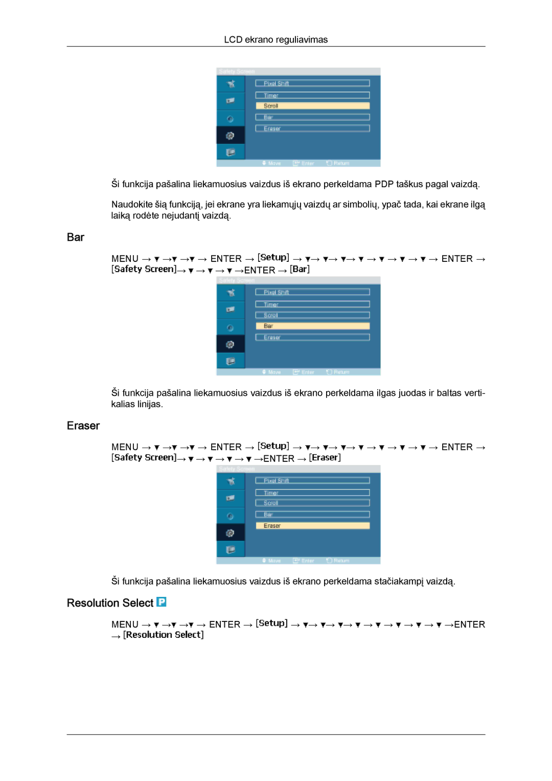 Samsung LH32MGULBC/EN manual Bar, Eraser, Resolution Select 