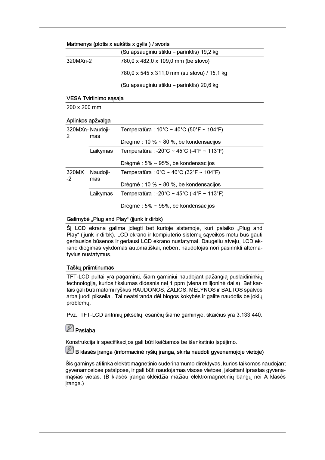 Samsung LH32MGULBC/EN manual Vesa Tvirtinimo sąsaja, Aplinkos apžvalga, Galimybė „Plug and Play įjunk ir dirbk 