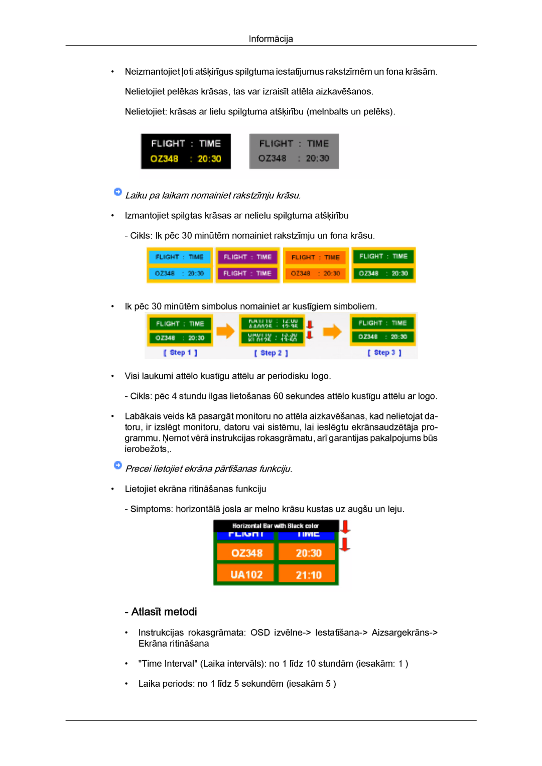 Samsung LH32MGULBC/EN manual Atlasīt metodi, Laiku pa laikam nomainiet rakstzīmju krāsu 