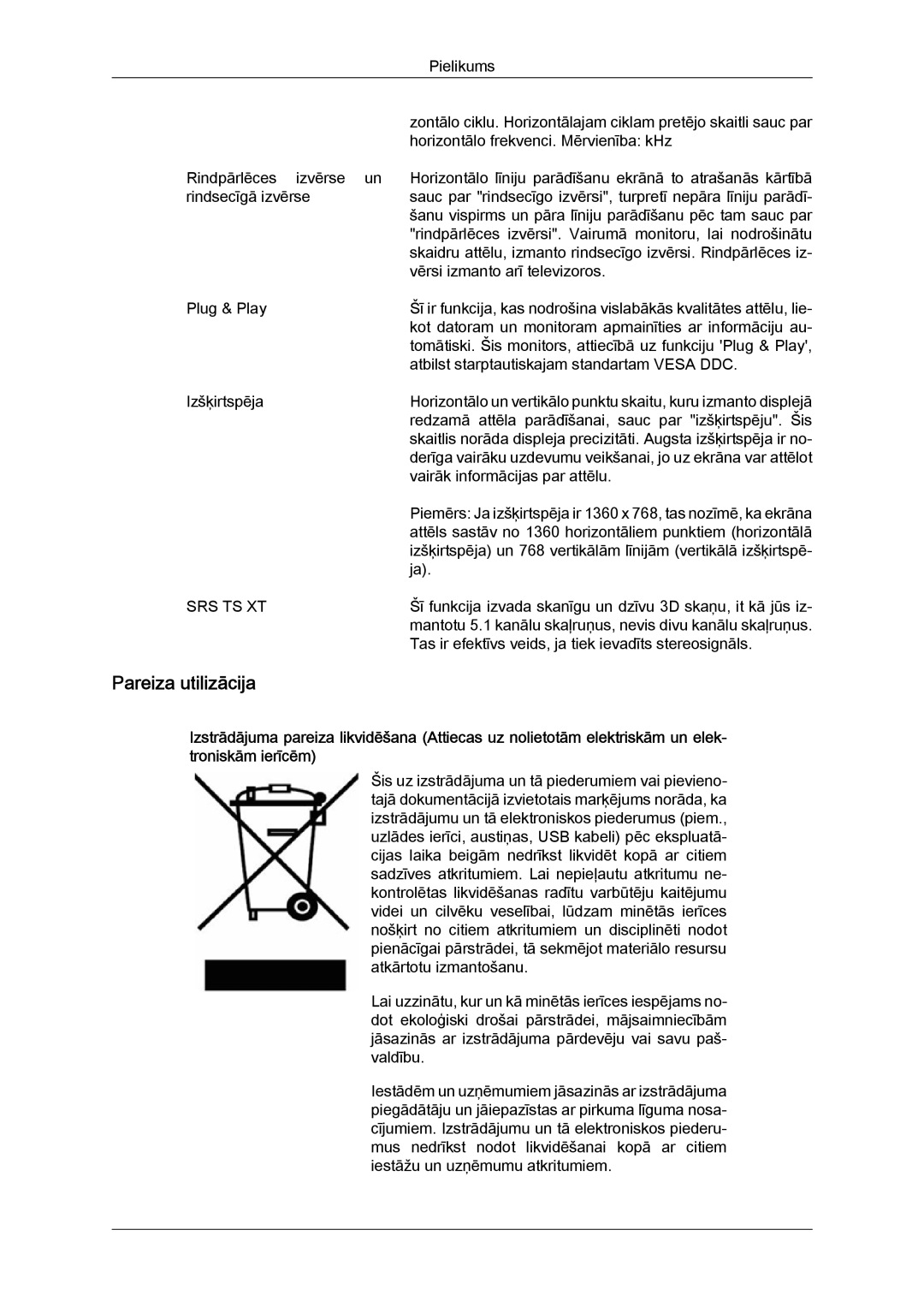 Samsung LH32MGULBC/EN manual Pareiza utilizācija, Srs Ts Xt 