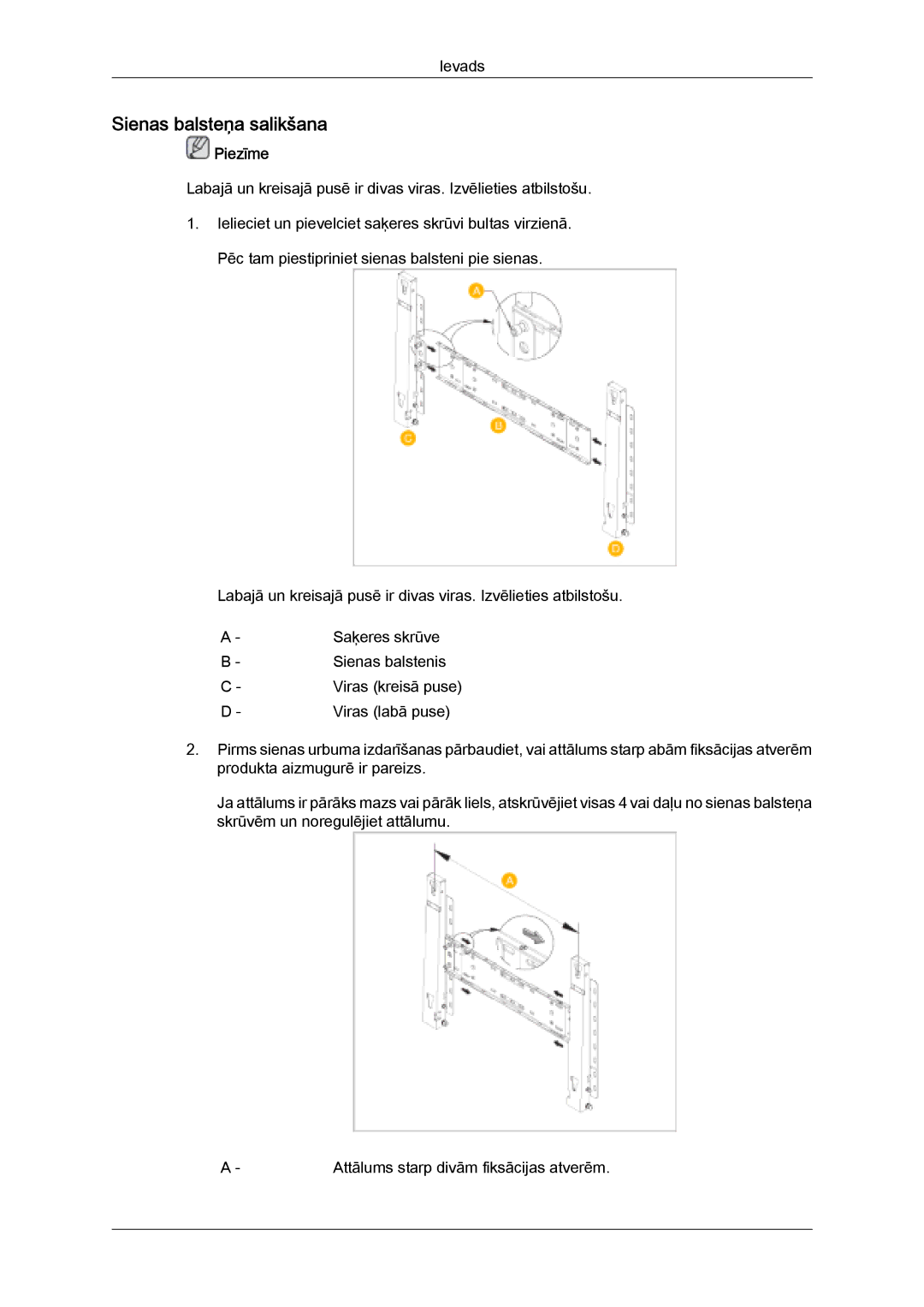 Samsung LH32MGULBC/EN manual Sienas balsteņa salikšana 