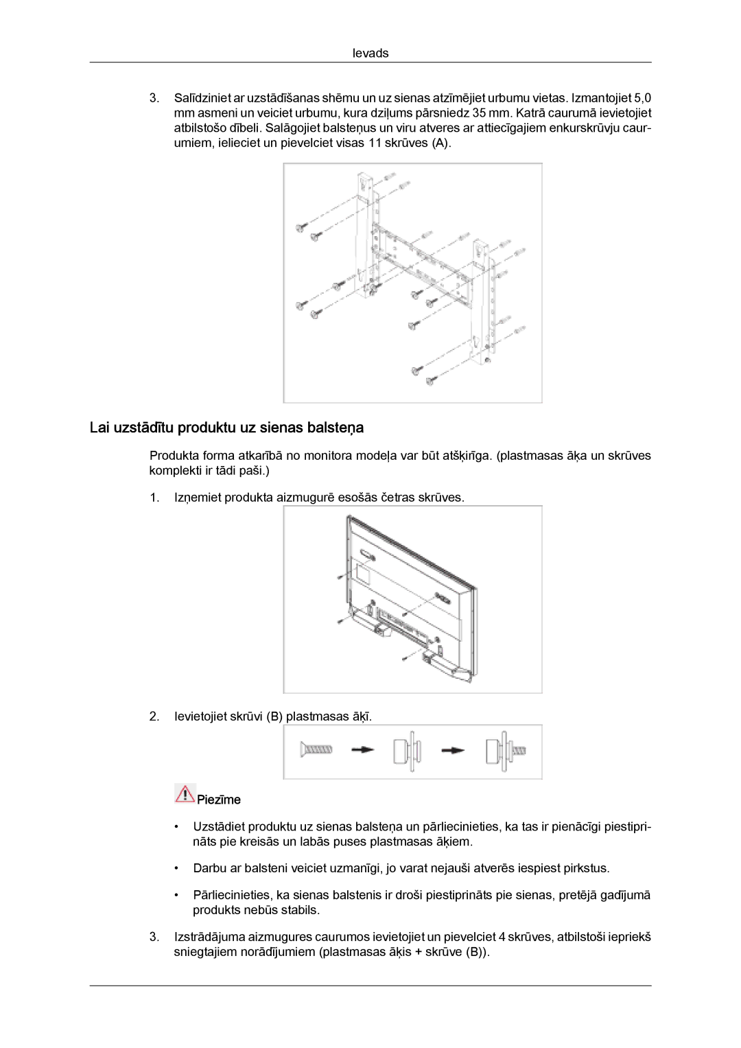 Samsung LH32MGULBC/EN manual Lai uzstādītu produktu uz sienas balsteņa 