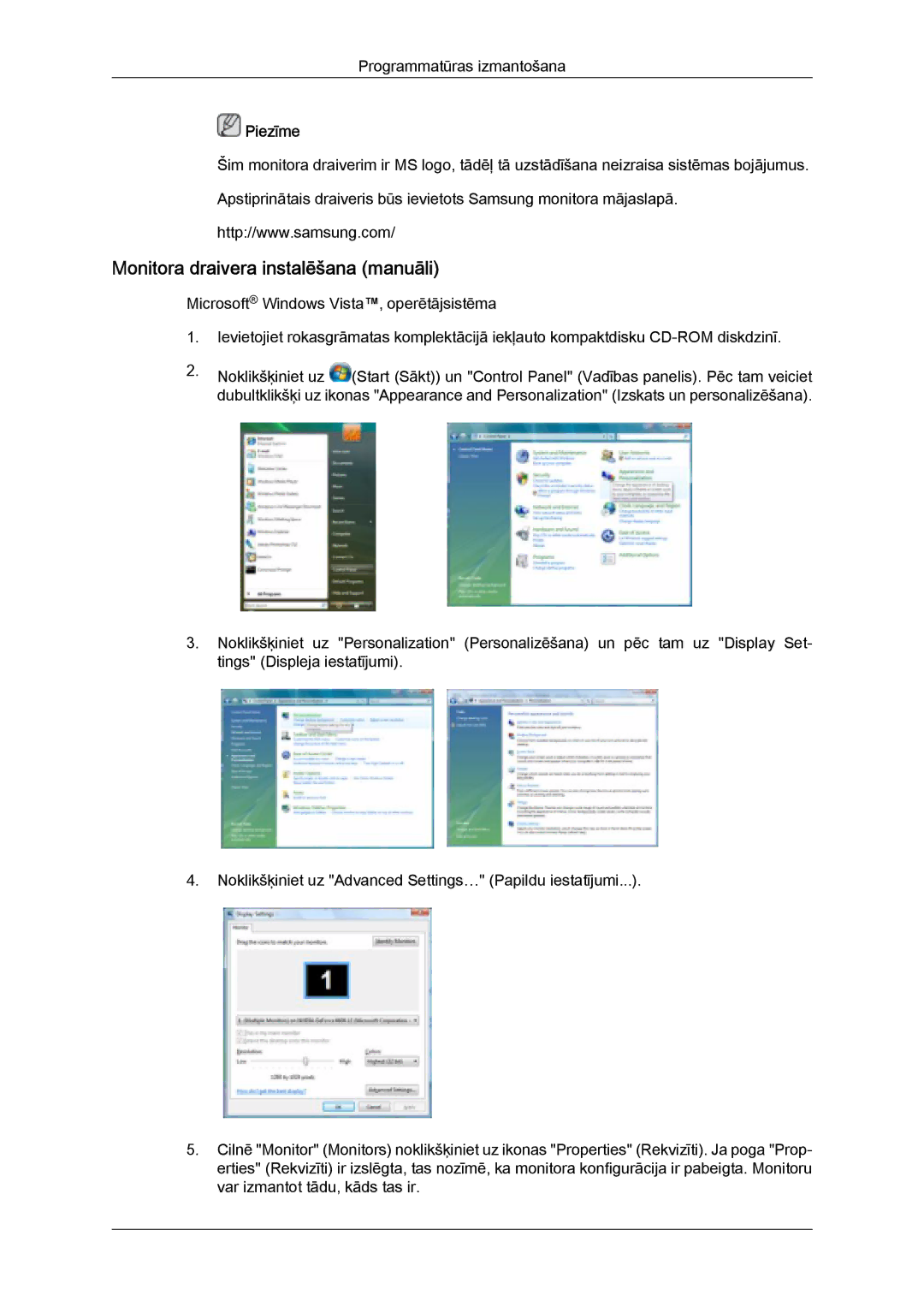 Samsung LH32MGULBC/EN manual Monitora draivera instalēšana manuāli 