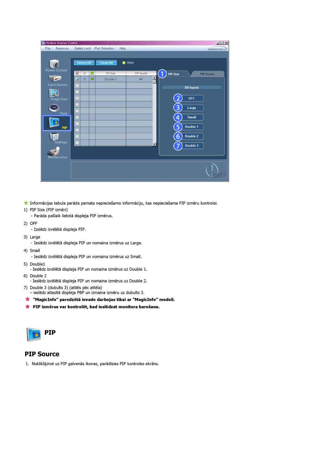 Samsung LH32MGULBC/EN manual PIP Source 