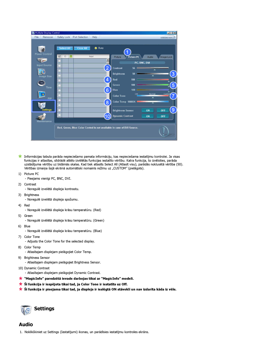 Samsung LH32MGULBC/EN manual Settings Audio 