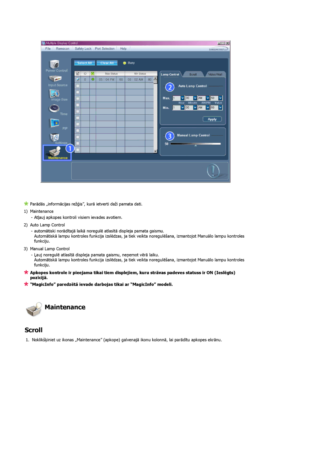 Samsung LH32MGULBC/EN manual Maintenance Scroll 