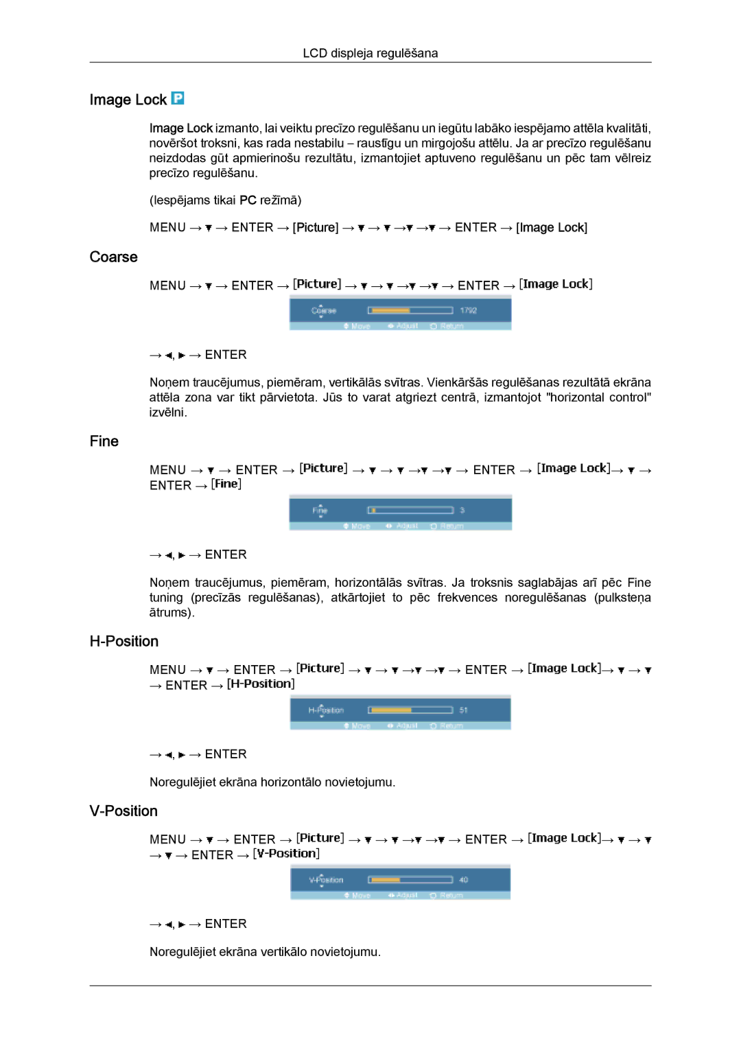 Samsung LH32MGULBC/EN manual Image Lock, Coarse, Fine, Position 