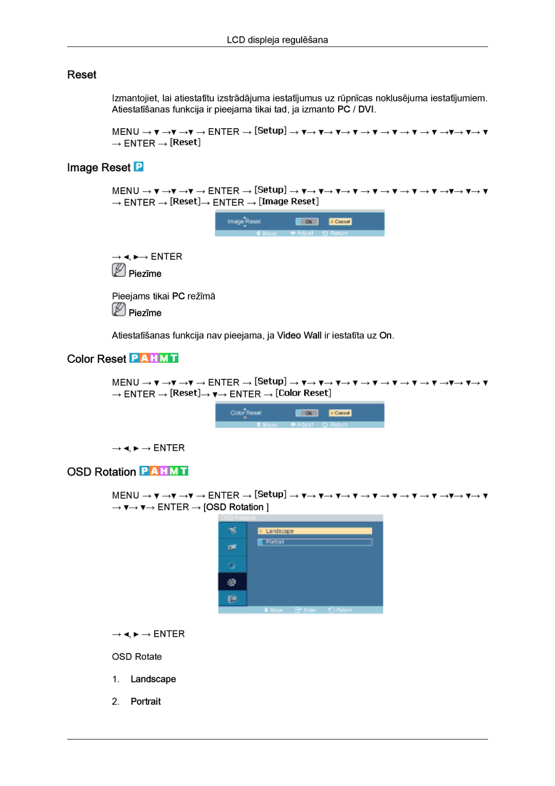 Samsung LH32MGULBC/EN manual Image Reset, Color Reset, OSD Rotation 