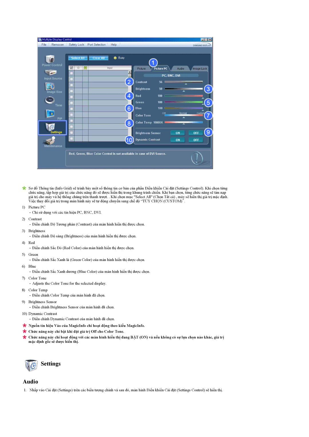 Samsung LH32MGULBC/XY, LH32MGQLBC/XY manual Settings Audio 