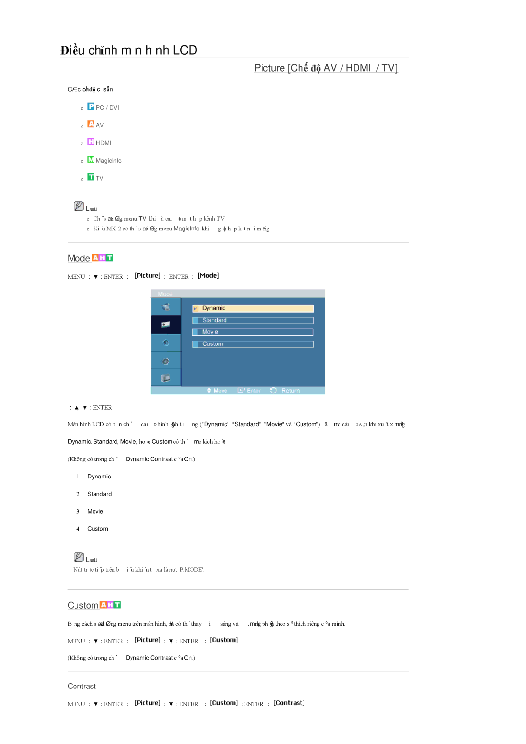 Samsung LH32MGULBC/XY, LH32MGQLBC/XY manual Picture Chế độ AV / Hdmi / TV, Mode 