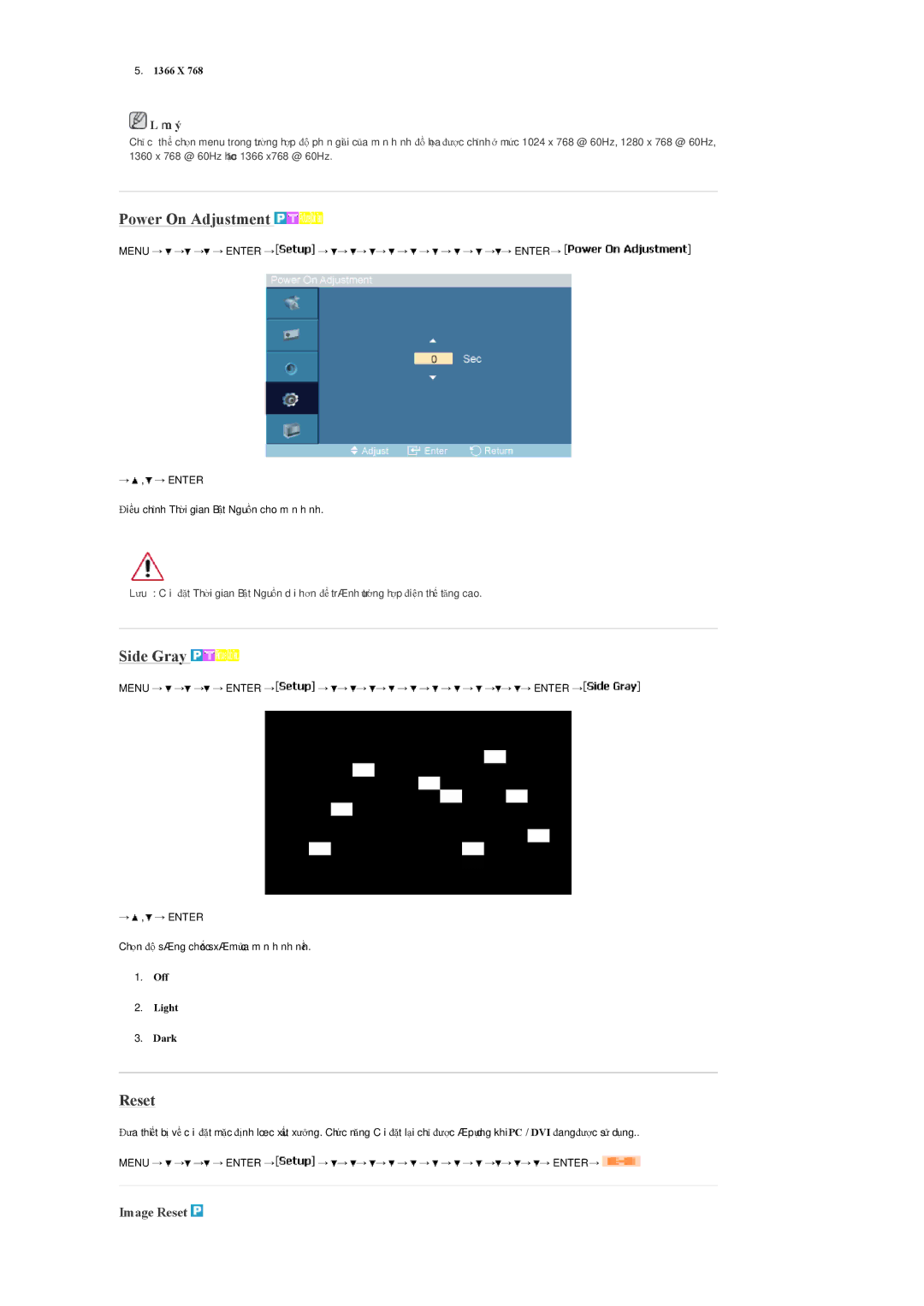 Samsung LH32MGULBC/XY, LH32MGQLBC/XY manual Power On Adjustment, Side Gray, Image Reset 