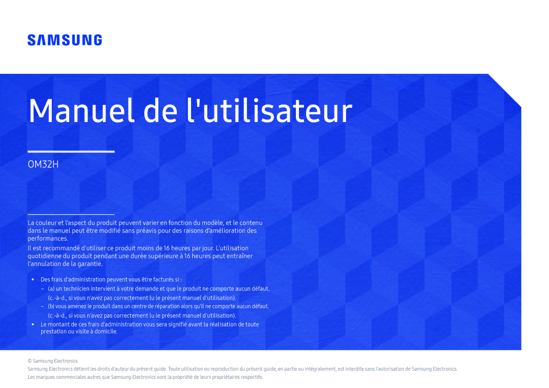 Samsung LH32OMHPWBC/EN manual Manuel de lutilisateur 