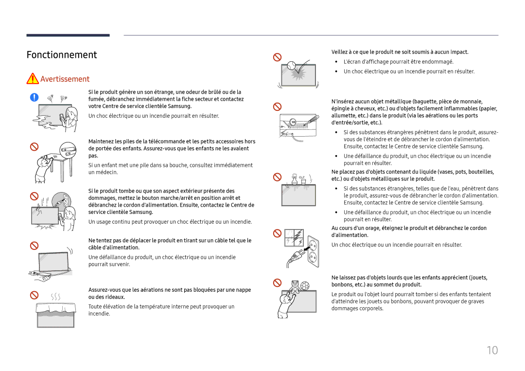 Samsung LH32OMHPWBC/EN manual Fonctionnement, Veillez à ce que le produit ne soit soumis à aucun impact 