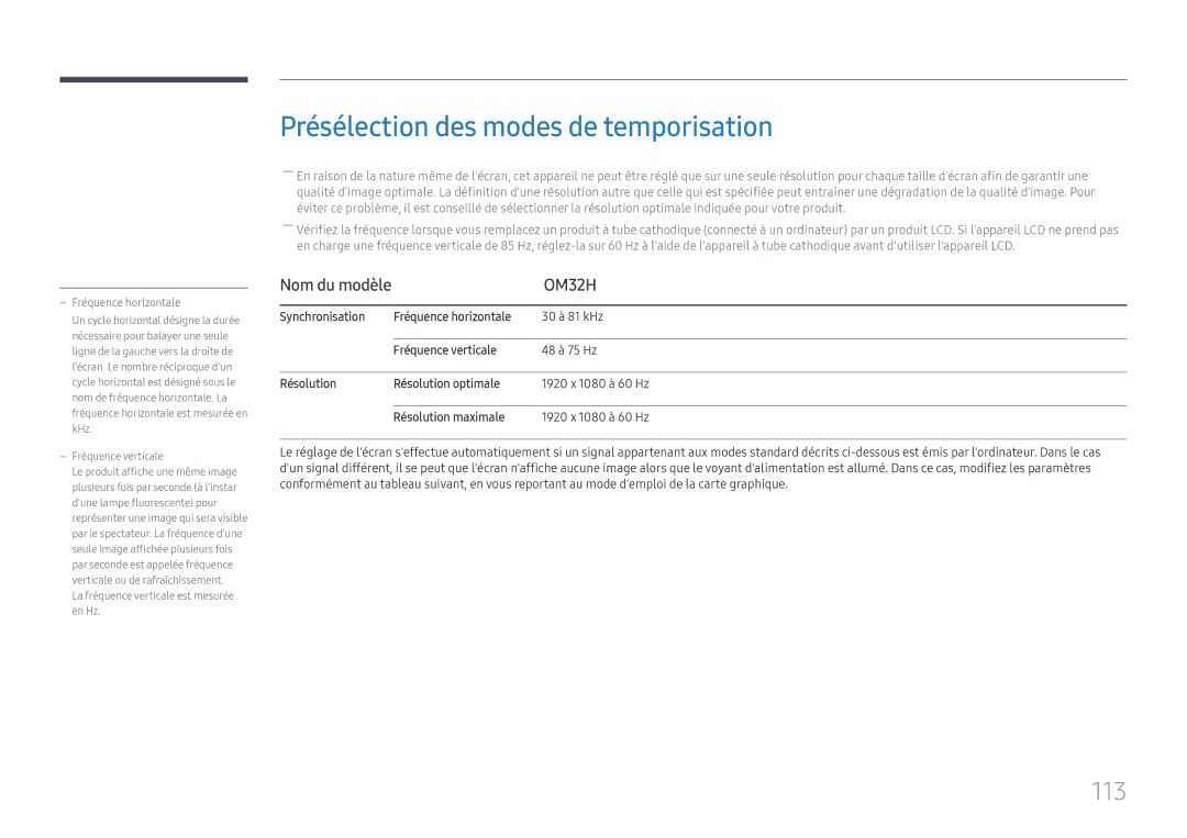 Samsung LH32OMHPWBC/EN manual Présélection des modes de temporisation, 113 