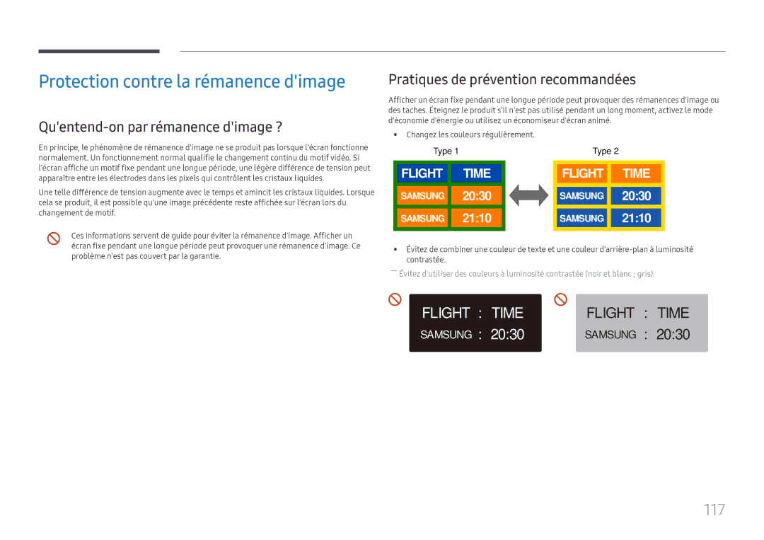 Samsung LH32OMHPWBC/EN manual Protection contre la rémanence dimage, 117 