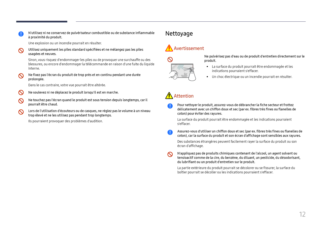 Samsung LH32OMHPWBC/EN manual Nettoyage, Une explosion ou un incendie pourrait en résulter 