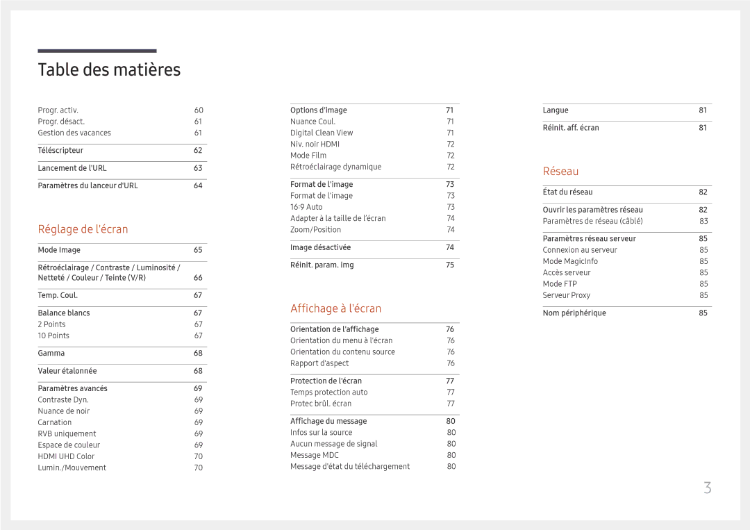 Samsung LH32OMHPWBC/EN manual Réglage de lécran 