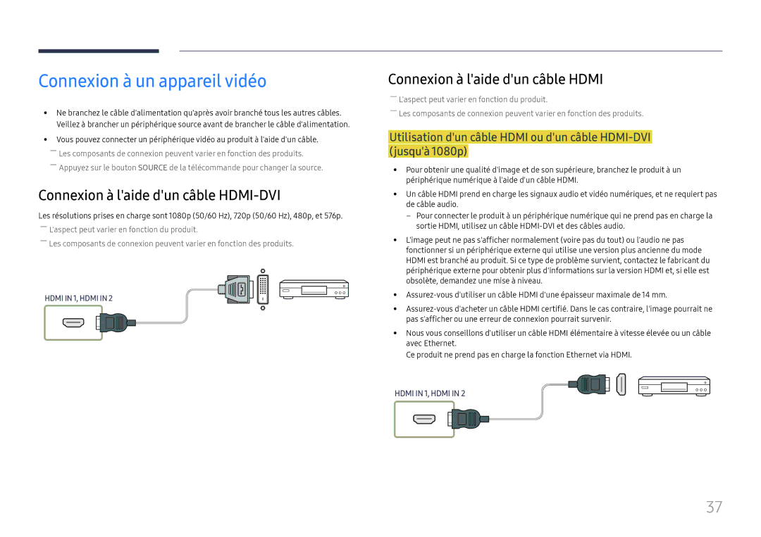 Samsung LH32OMHPWBC/EN manual Connexion à un appareil vidéo, Connexion à laide dun câble Hdmi 