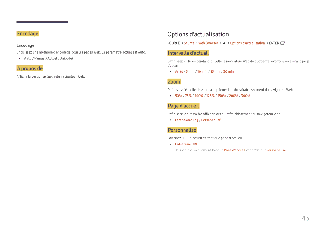 Samsung LH32OMHPWBC/EN manual Options dactualisation 