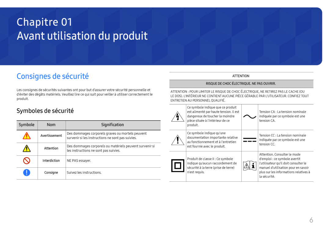 Samsung LH32OMHPWBC/EN manual Avant utilisation du produit, Consignes de sécurité, Symboles de sécurité 