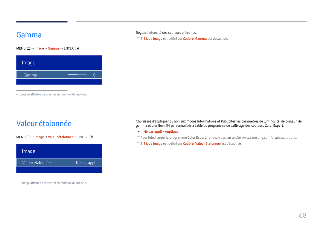 Samsung LH32OMHPWBC/EN manual Gamma, Valeur étalonnée Ne pas appli 