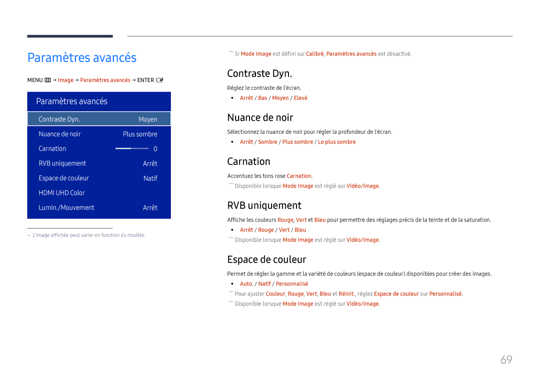 Samsung LH32OMHPWBC/EN manual Paramètres avancés 