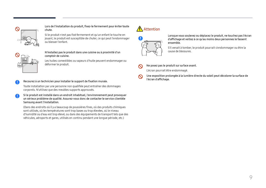 Samsung LH32OMHPWBC/EN manual Ne posez pas le produit sur sa face avant, Lécran pourrait être endommagé 