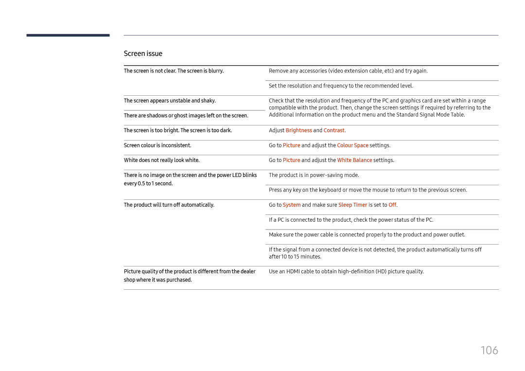 Samsung LH32OMHPWBC/EN manual 106, Adjust Brightness and Contrast 