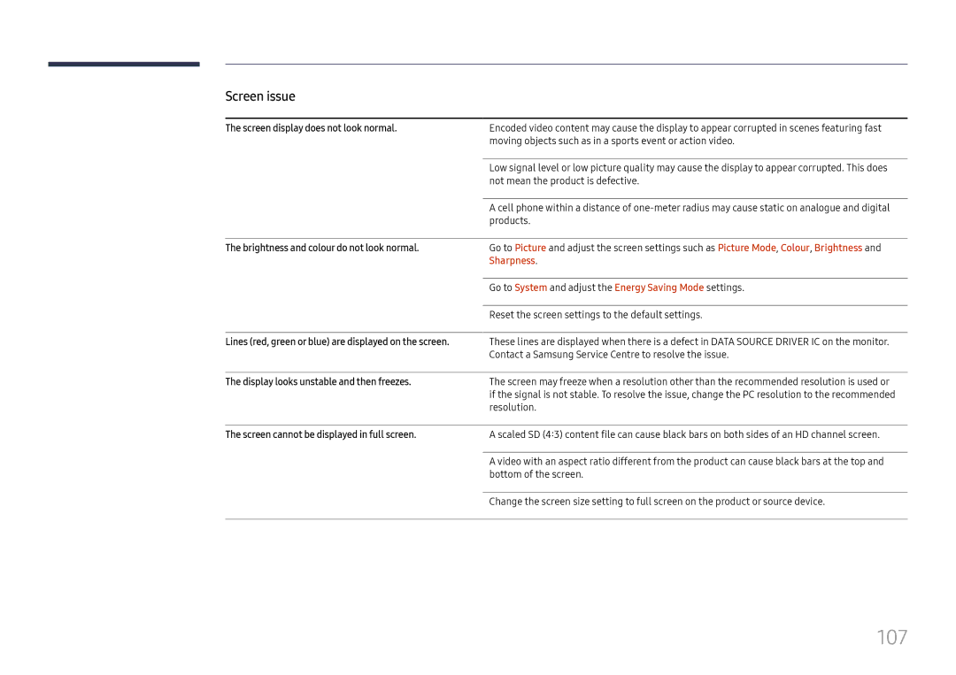 Samsung LH32OMHPWBC/EN manual 107, Sharpness 