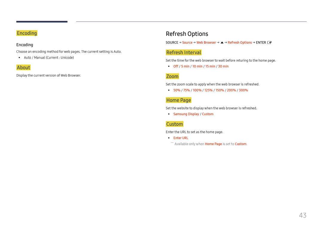 Samsung LH32OMHPWBC/EN manual Refresh Options 