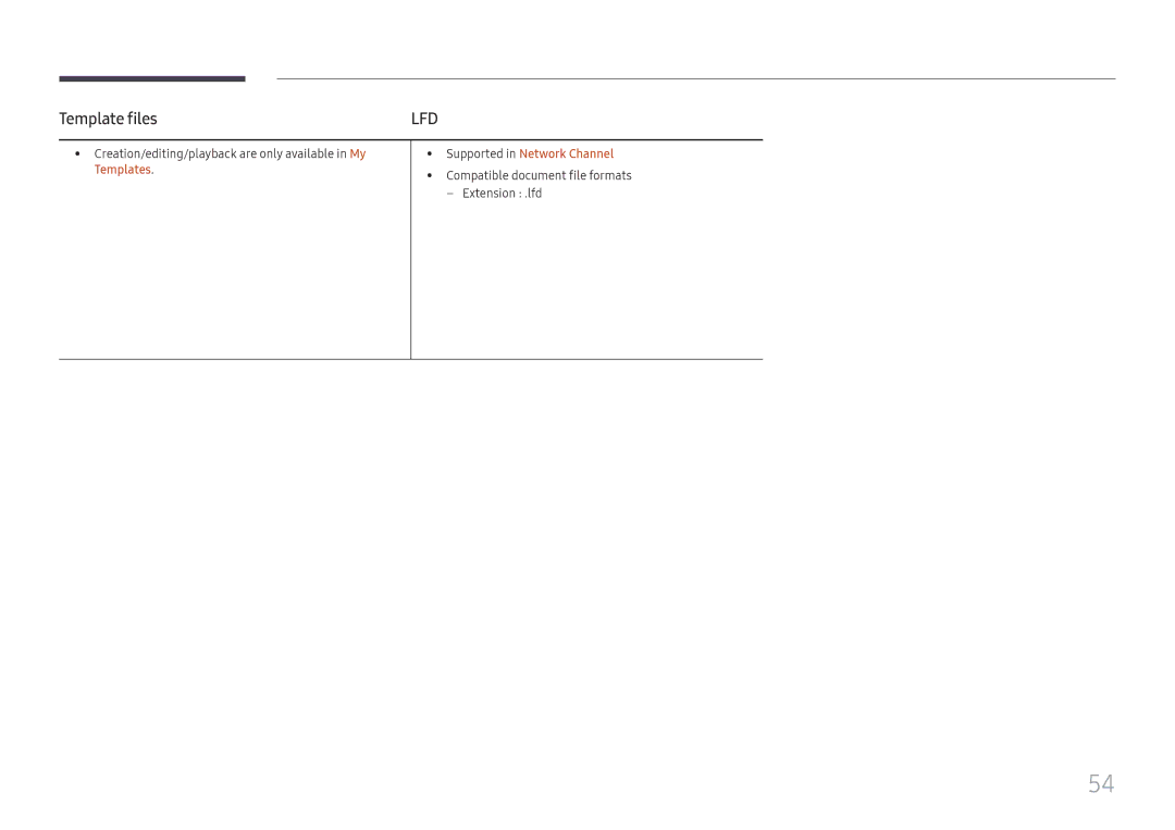 Samsung LH32OMHPWBC/EN manual Template files, Creation/editing/playback are only available in My, Templates 