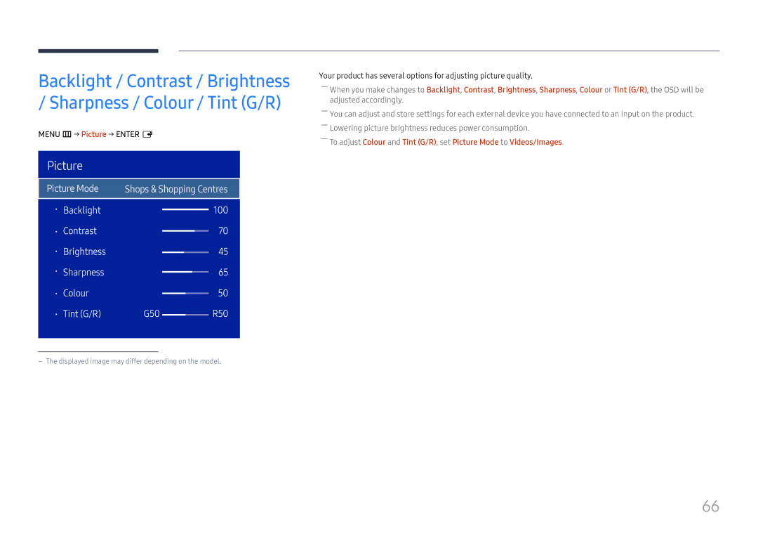 Samsung LH32OMHPWBC/EN manual Menu m → Picture → Enter E 