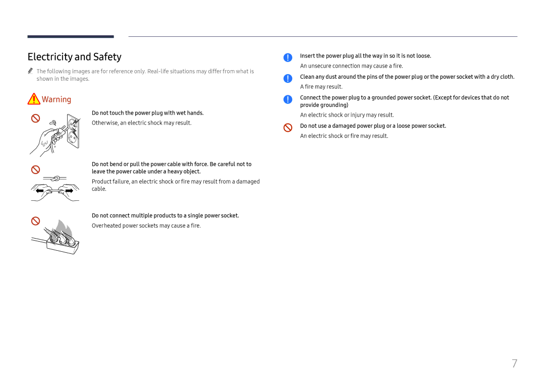 Samsung LH32OMHPWBC/EN manual Electricity and Safety, Do not touch the power plug with wet hands 