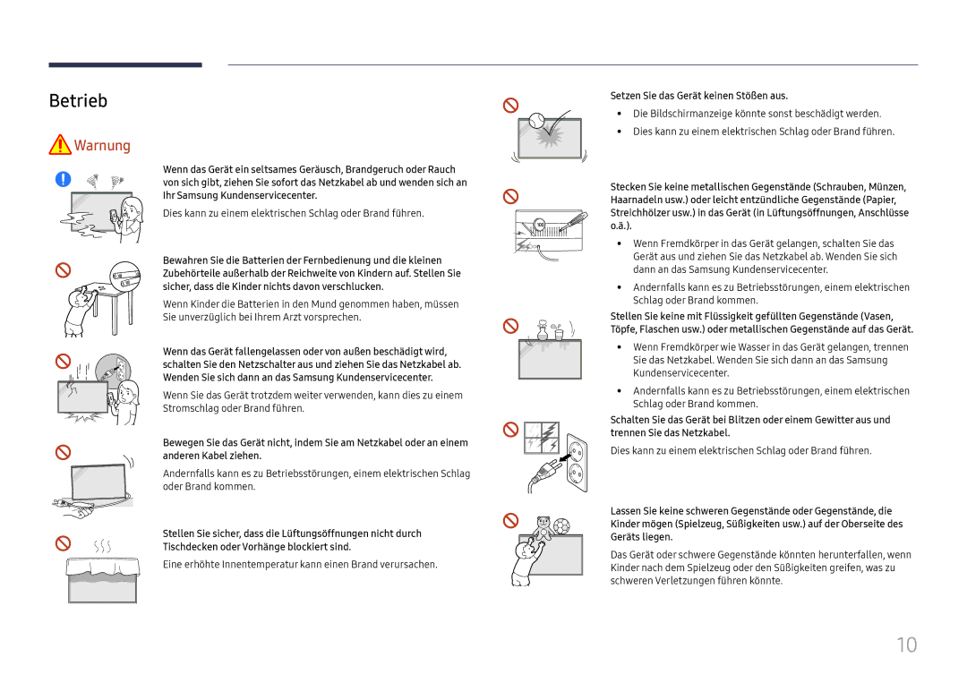 Samsung LH32OMHPWBC/EN manual Betrieb, Setzen Sie das Gerät keinen Stößen aus 