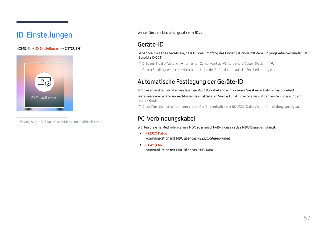 Samsung LH32OMHPWBC/EN manual ID-Einstellungen, Automatische Festlegung der Geräte-ID, PC-Verbindungskabel 