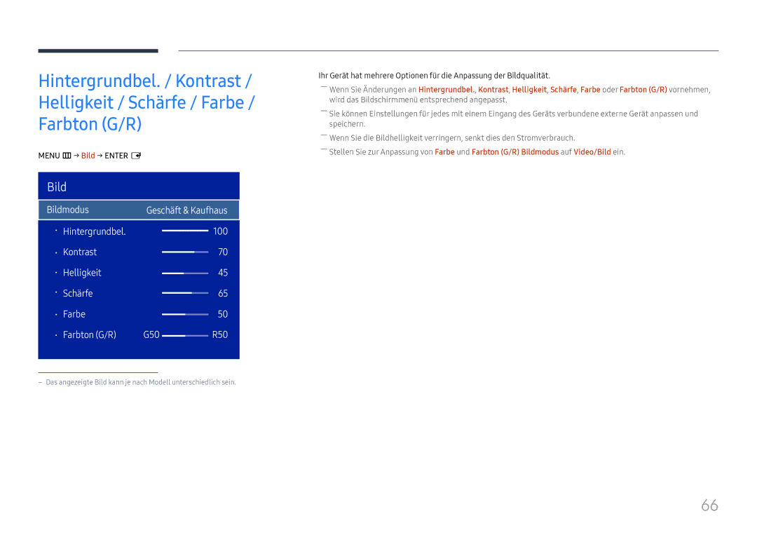 Samsung LH32OMHPWBC/EN manual Menu m → Bild → Enter E 