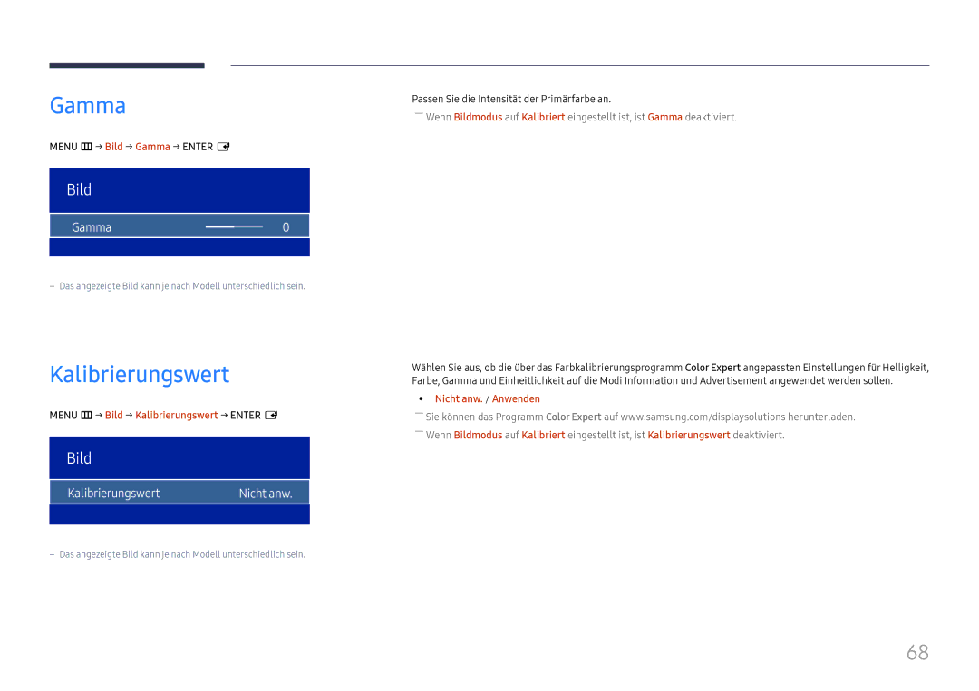 Samsung LH32OMHPWBC/EN manual Gamma, Kalibrierungswert Nicht anw 