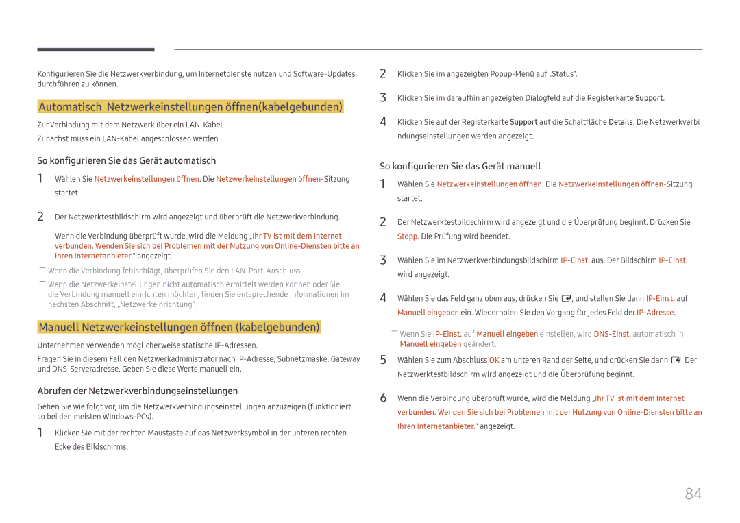 Samsung LH32OMHPWBC/EN manual Automatisch Netzwerkeinstellungen öffnenkabelgebunden, Startet, Manuell eingeben geändert 