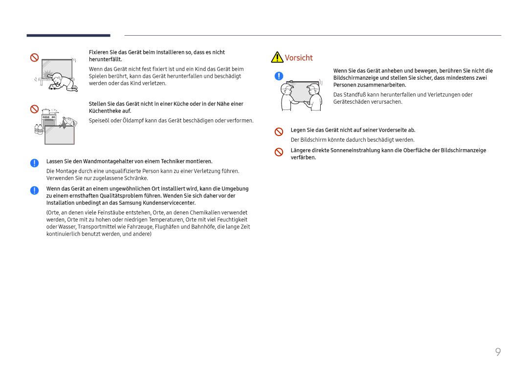 Samsung LH32OMHPWBC/EN manual Legen Sie das Gerät nicht auf seiner Vorderseite ab 